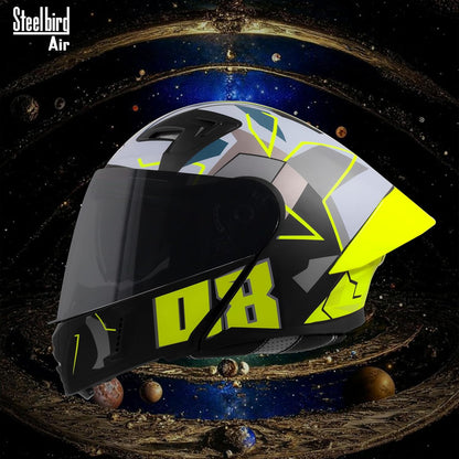 Steelbird SBA-20 08 ISI Certified Flip-Up Graphic Helmet for Men with Inner Chrome Sun Shield (Glossy Black Neon)
