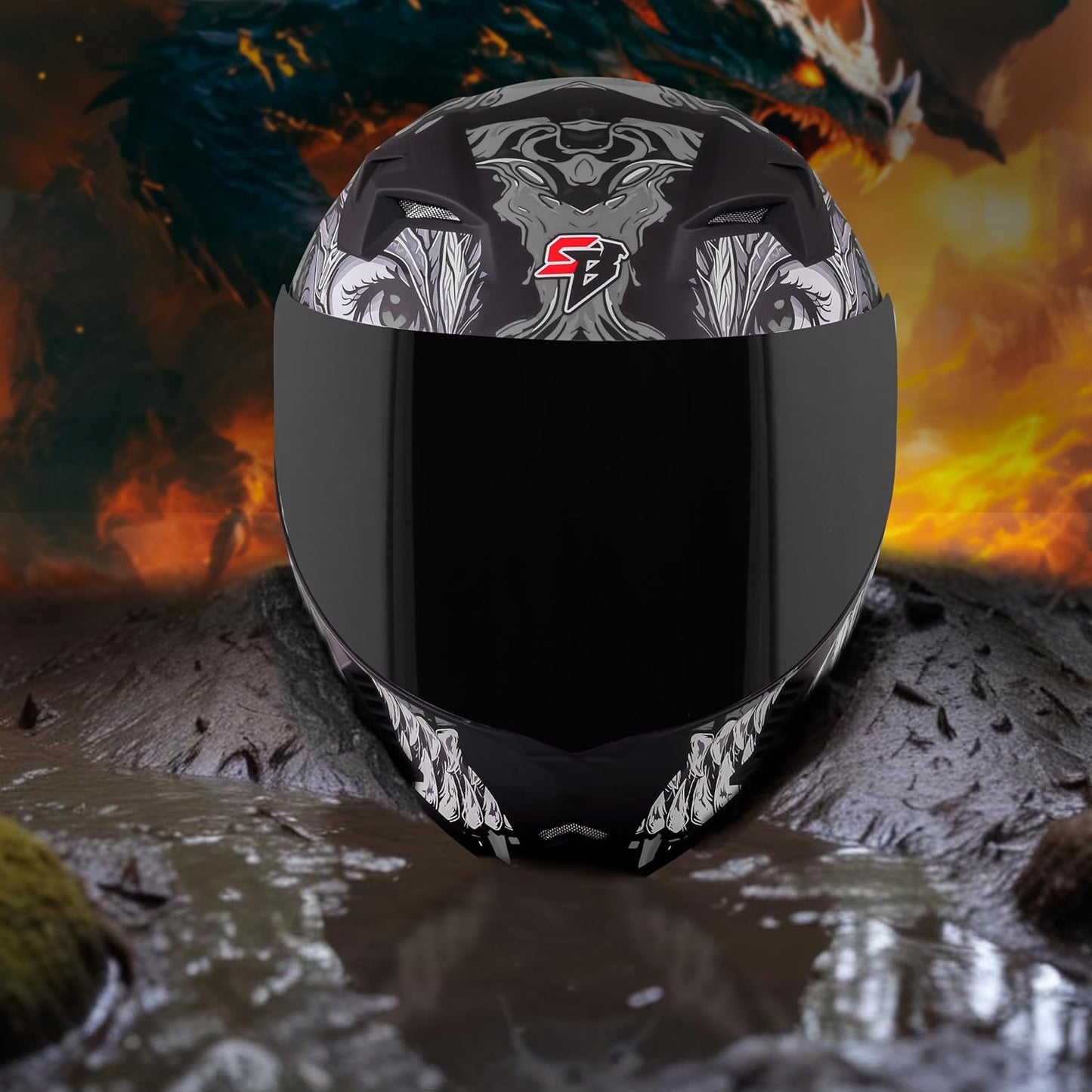 Steelbird SBA-20 Draco ISI Certified Flip-Up Helmet for Men and Women with Inner Smoke Sun Shield (Glossy Black Grey with Smoke Visor)