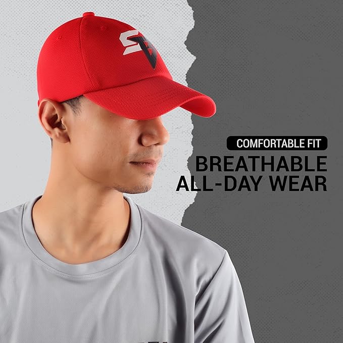 Steelbird Dotted Knitted Dad Cap with Adjustable Strap for All Sports, Cap for Girls, Caps for Gym, Sports Caps for Men and Women with Airholes (Red)