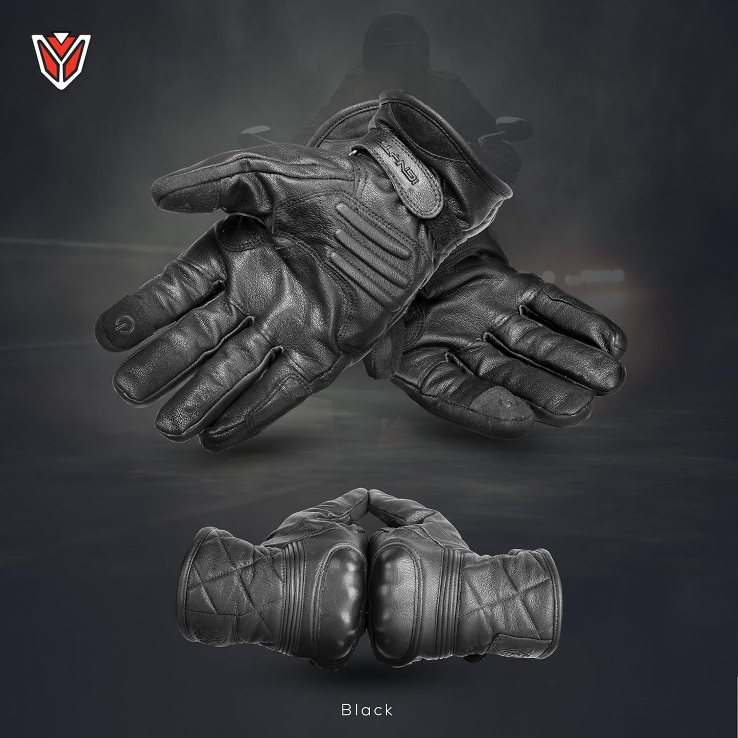 Ignyte Streak Leather Gloves Full Finger Waterproof Bike Riding Gloves with Touch Screen Sensitivity at Thumb and Index Finger, Protective Off-Road Motorbike Racing (Black)