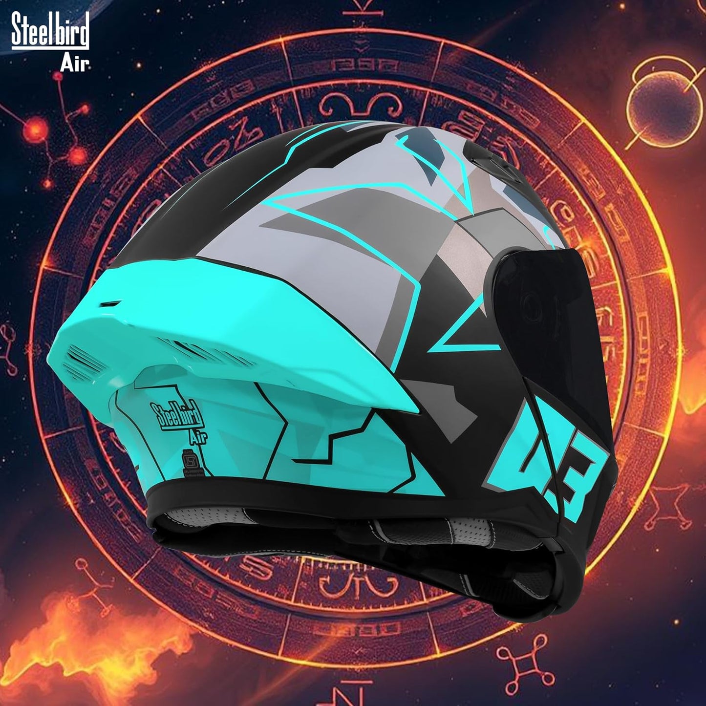 Steelbird SBA-20 03 ISI Certified Flip-Up Graphic Helmet for Men with Inner Chrome Sun Shield (Glossy Black Cyan Green)
