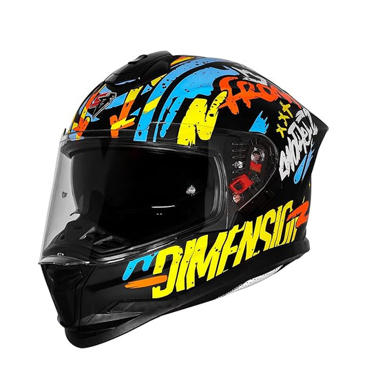 Steelbird SBH-57 Fighter F10 Graphic Helmet ISI and DOT Certified Full Face Helmet for Men with Inner Silver Sun Shield (Glossy Black Neon Orange)