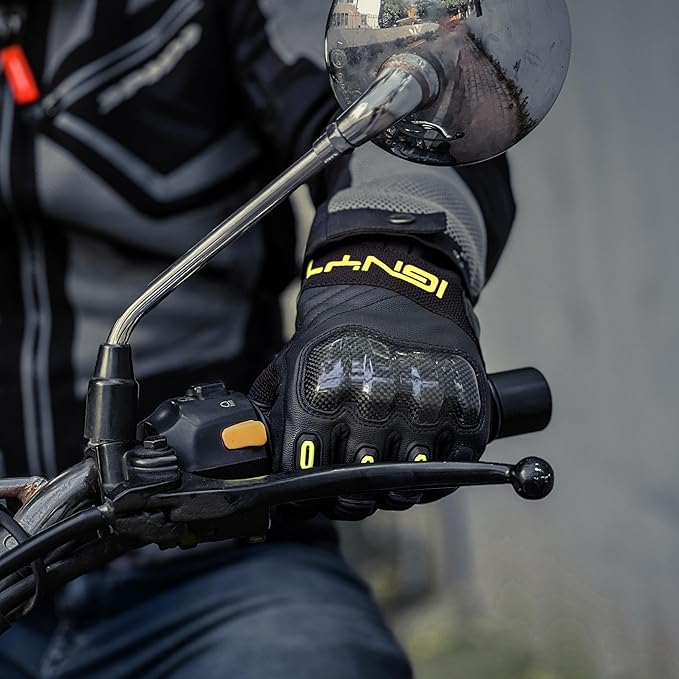 Ignyte Carbon Full Finger Bike Riding Gloves with Touch Screen Sensitivity at Thumb and Index Finger and Carbon knuckle Protector (Neon)