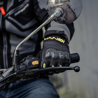 Ignyte Carbon Full Finger Bike Riding Gloves with Touch Screen Sensitivity at Thumb and Index Finger and Carbon knuckle Protector (Neon)