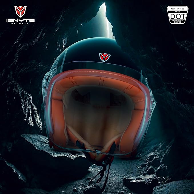 Ignyte IGN-58 Eagle ISI and DOT Certified Open Face Graphic Helmet for Men and Women (Glossy Black Blue)