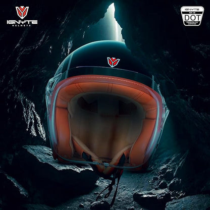 Ignyte IGN-58 Eagle ISI and DOT Certified Open Face Graphic Helmet for Men and Women (Glossy Black Blue)