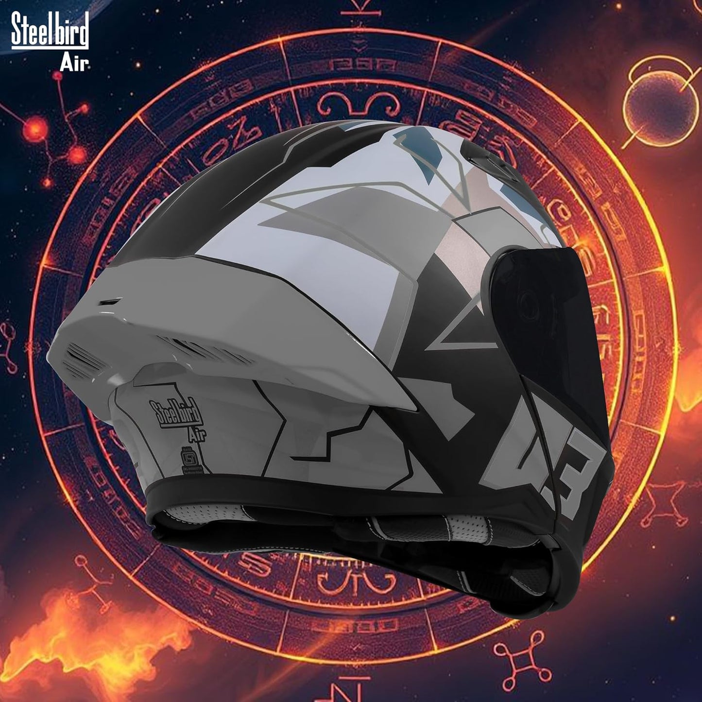 Steelbird SBA-20 03 ISI Certified Flip-Up Graphic Helmet for Men with Inner Chrome Sun Shield (Glossy Black Grey)