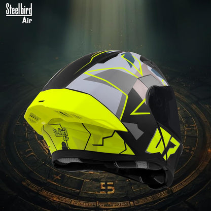 Steelbird SBA-20 07 ISI Certified Flip-Up Graphic Helmet for Men with Inner Chrome Sun Shield (Glossy Black Neon)
