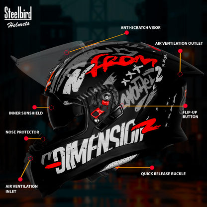 Steelbird SBH-57 Fighter F10 Graphic Helmet ISI and DOT Certified Full Face Helmet for Men with Inner Silver Sun Shield (Glossy Black White Red)