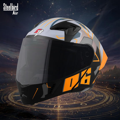 Steelbird SBA-20 06 ISI Certified Flip-Up Graphic Helmet for Men with Inner Chrome Sun Shield (Glossy Black Orange)