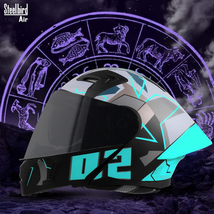 Steelbird SBA-20 02 ISI Certified Flip-Up Graphic Helmet for Men with Inner Chrome Sun Shield (Glossy Black Cyan Green)