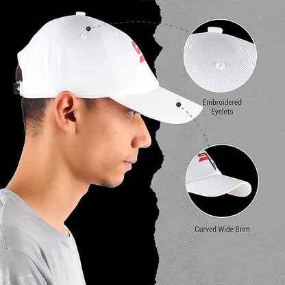 Steelbird Dotted Knitted Dad Cap with Adjustable Strap for All Sports, Cap for Girls, Caps for Gym, Sports Caps for Men and Women with Airholes (White)