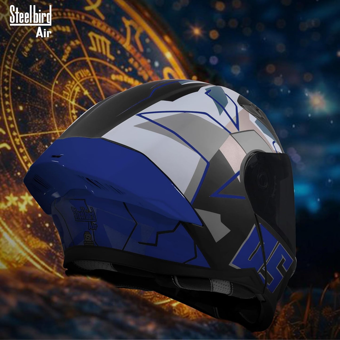 Steelbird SBA-20 05 ISI Certified Flip-Up Graphic Helmet for Men with Inner Chrome Sun Shield (Glossy Black Blue)