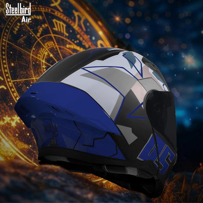 Steelbird SBA-20 05 ISI Certified Flip-Up Graphic Helmet for Men with Inner Chrome Sun Shield (Glossy Black Blue)