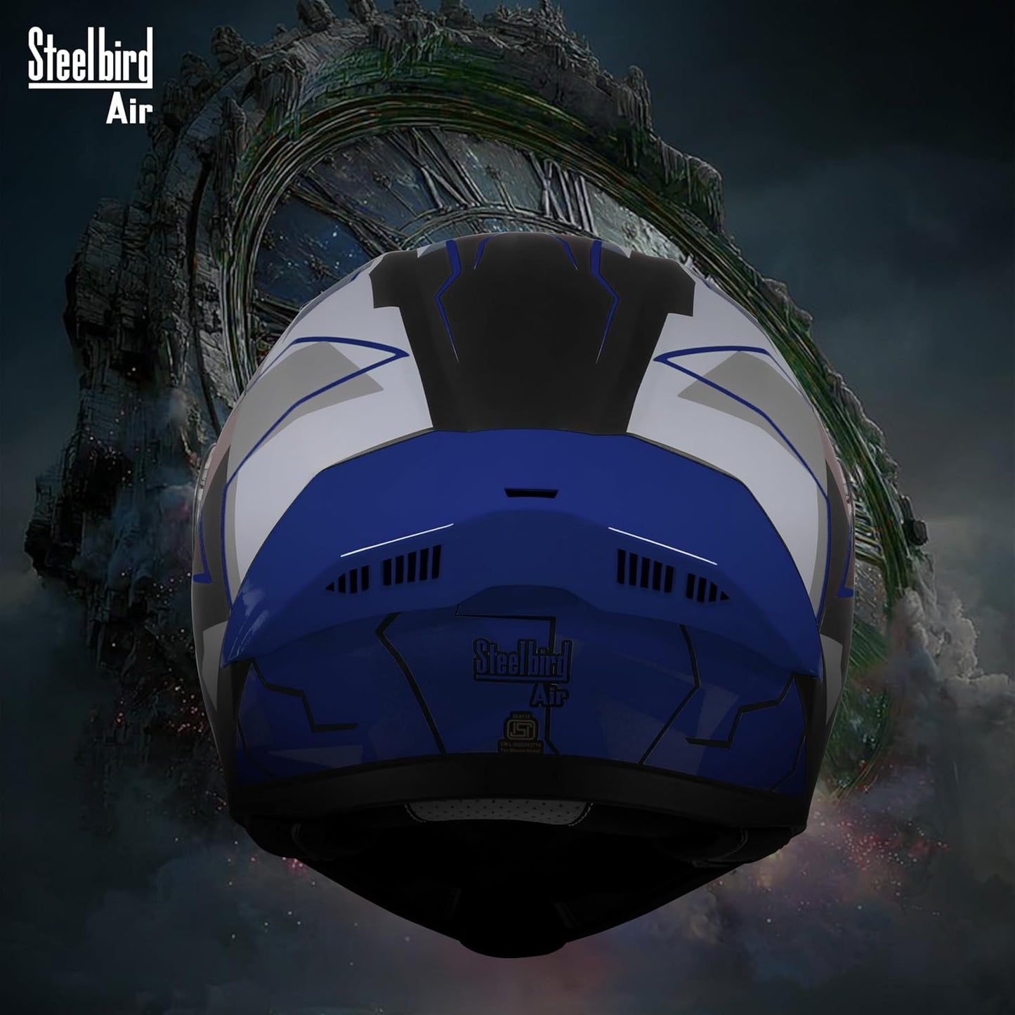 Steelbird SBA-20 06 ISI Certified Flip-Up Graphic Helmet for Men with Inner Chrome Sun Shield (Glossy Black Blue)