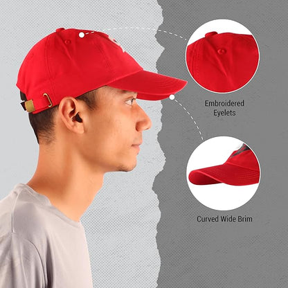 Steelbird Cotton Dad Cap with Adjustable Strap for All Sports, Cap for Girls, Caps for Gym, Sports Caps for Men and Women with Airholes (Red)