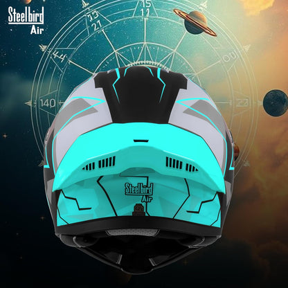 Steelbird SBA-20 05 ISI Certified Flip-Up Graphic Helmet for Men with Inner Chrome Sun Shield (Glossy Black Cyan Green)