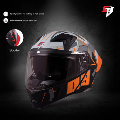 Steelbird SBA-20 09 ISI Certified Flip-Up Graphic Helmet for Men and Women with Inner Chrome Sun Shield (Glossy Black Orange)