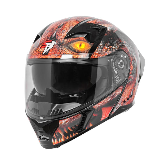 Steelbird SBA-20 Dragon Bluetooth ISI Certified Full Face Helmet with Black Spoiler for Men and Women with Inner Smoke Sun Shield (Glossy Black Brown with Clear Visor)