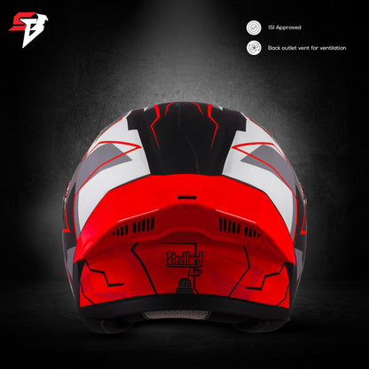 Steelbird SBA-20 09 ISI Certified Flip-Up Graphic Helmet for Men and Women with Inner Chrome Sun Shield (Glossy Black Red with Smoke Visor)