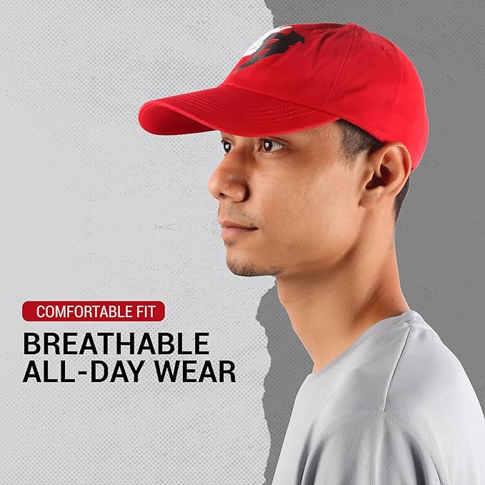 Steelbird Cotton Dad Cap with Adjustable Strap for All Sports, Cap for Girls, Caps for Gym, Sports Caps for Men and Women with Airholes (Red)