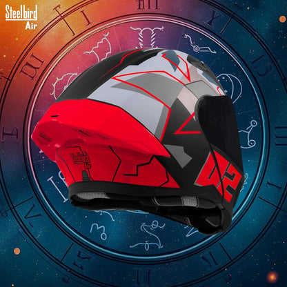 Steelbird SBA-20 02 ISI Certified Flip-Up Graphic Helmet for Men with Inner Chrome Sun Shield (Glossy Black Red)