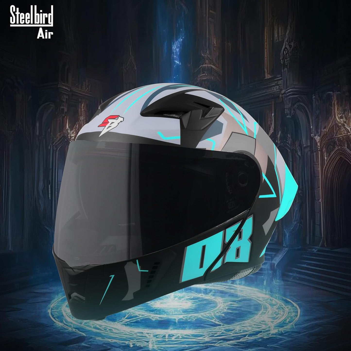 Steelbird SBA-20 08 ISI Certified Flip-Up Graphic Helmet for Men with Inner Chrome Sun Shield (Glossy Black Cyan Green)