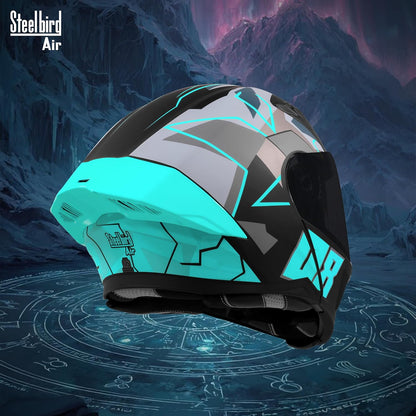 Steelbird SBA-20 08 ISI Certified Flip-Up Graphic Helmet for Men with Inner Chrome Sun Shield (Glossy Black Cyan Green)