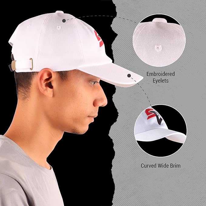 Steelbird Polyster Dad Cap with Adjustable Strap for All Sports, Cap for Girls, Caps for Gym, Sports Caps for Men and Women with Airholes (White)