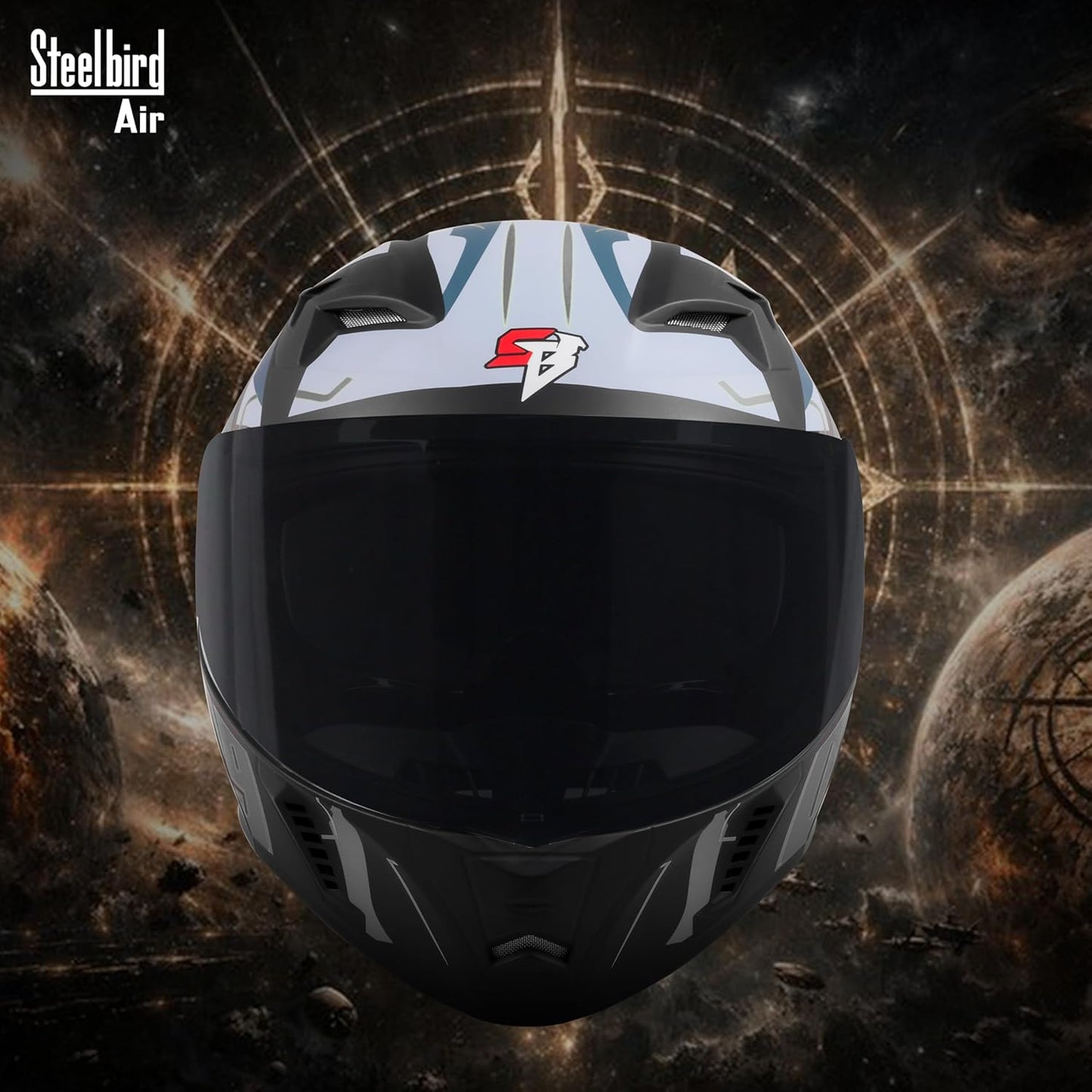 Steelbird SBA-20 06 ISI Certified Flip-Up Graphic Helmet for Men with Inner Chrome Sun Shield (Glossy Black Grey)