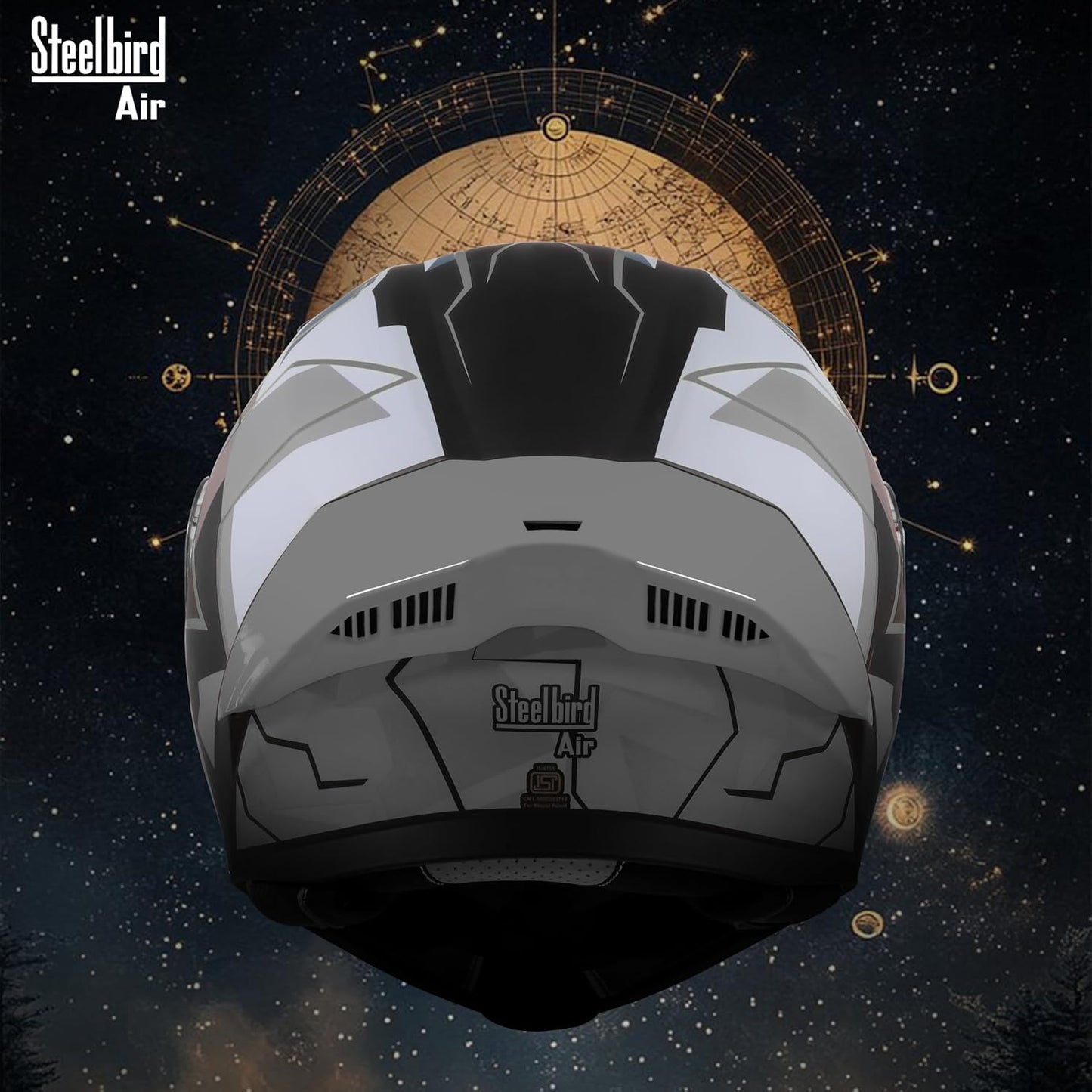 Steelbird SBA-20 07 ISI Certified Flip-Up Graphic Helmet for Men with Inner Chrome Sun Shield (Glossy Black Grey)