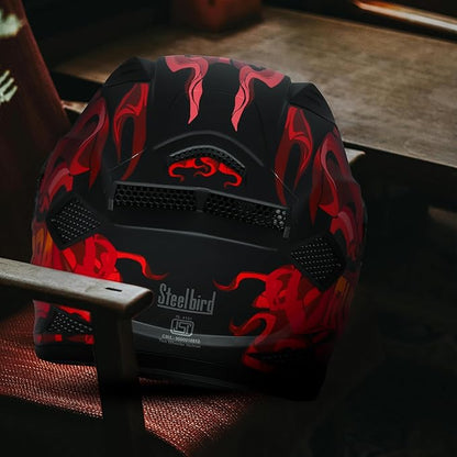 Steelbird SBH-25 Rudra Agni ISI Certified Full Face Graphic Helmet for Men with Inner Smoke Sun Shield (Glossy Black Red)