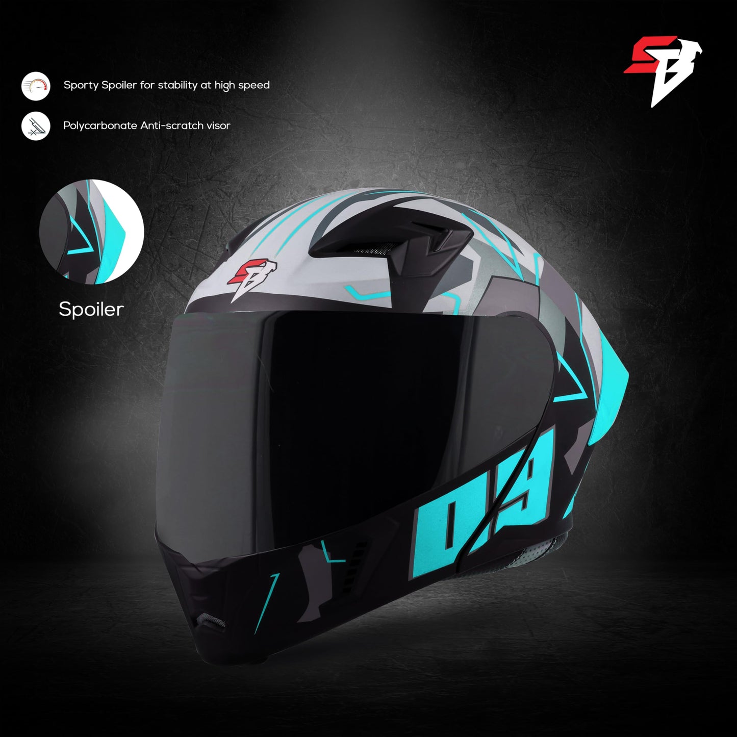 Steelbird SBA-20 09 ISI Certified Flip-Up Graphic Helmet for Men and Women with Inner Chrome Sun Shield (Glossy Black Jazz Blue with Smoke Visor)