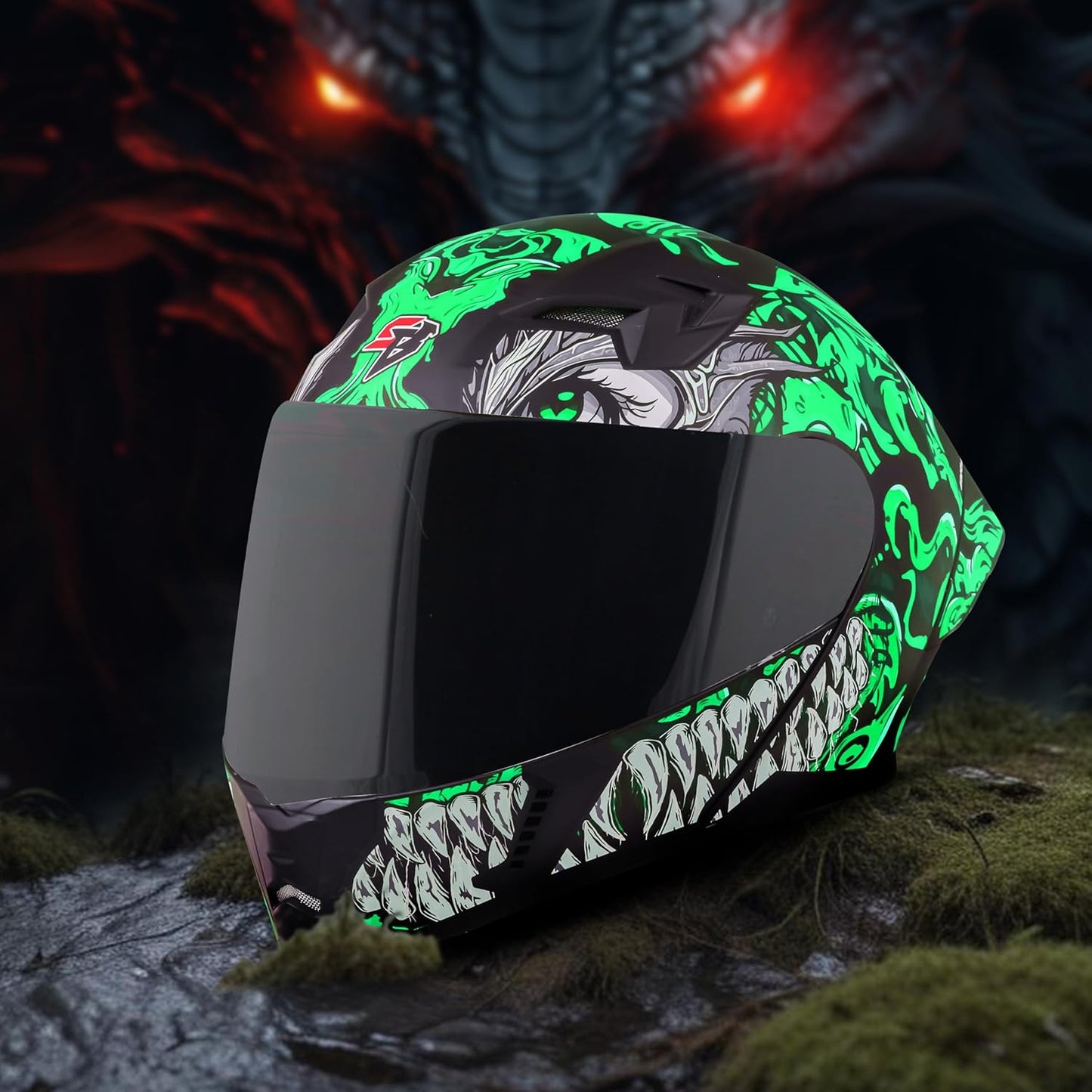 Steelbird SBA-20 Draco ISI Certified Flip-Up Helmet for Men and Women with Inner Smoke Sun Shield (Glossy Black Green with Smoke Visor)