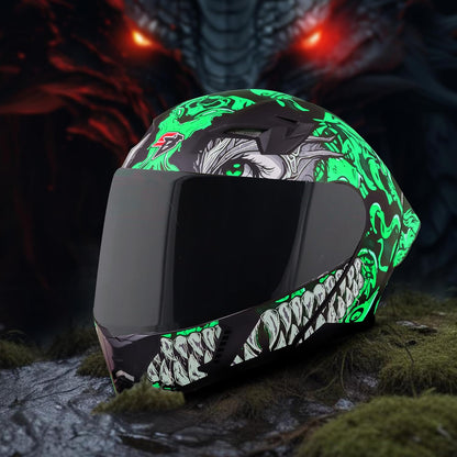 Steelbird SBA-20 Draco ISI Certified Flip-Up Helmet for Men and Women with Inner Smoke Sun Shield (Glossy Black Green with Smoke Visor)