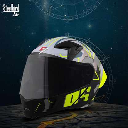 Steelbird SBA-20 05 ISI Certified Flip-Up Graphic Helmet for Men with Inner Chrome Sun Shield (Glossy Black Neon)