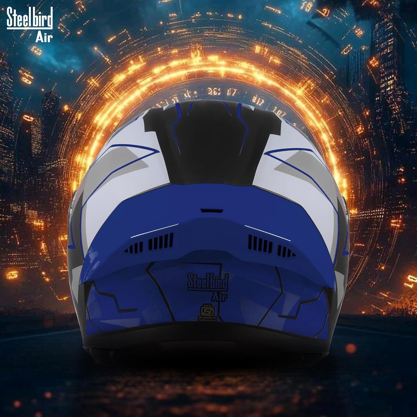 Steelbird SBA-20 04 ISI Certified Flip-Up Graphic Helmet for Men with Inner Chrome Sun Shield (Glossy Black Blue)