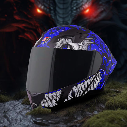 Steelbird SBA-20 Draco ISI Certified Flip-Up Helmet for Men and Women with Inner Smoke Sun Shield (Glossy Black Blue with Smoke Visor)
