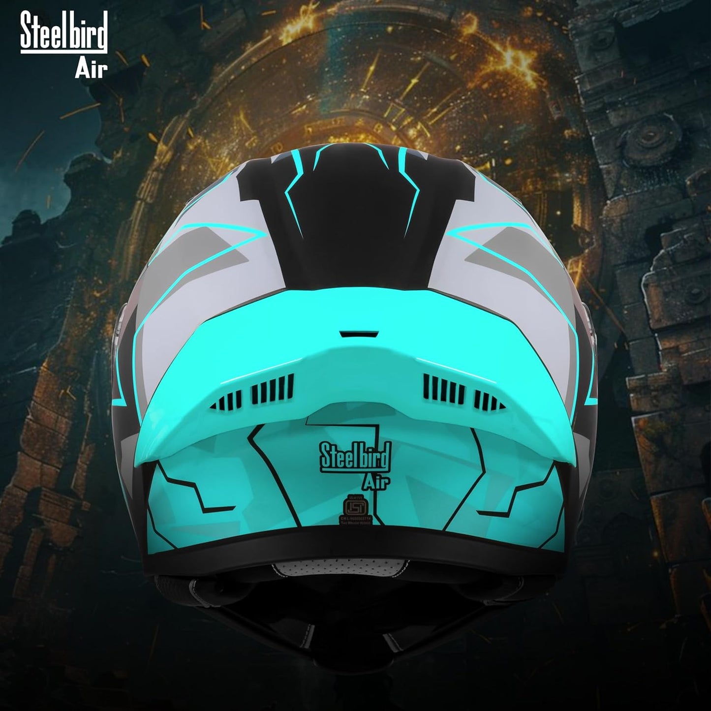 Steelbird SBA-20 08 ISI Certified Flip-Up Graphic Helmet for Men with Inner Chrome Sun Shield (Glossy Black Cyan Green)