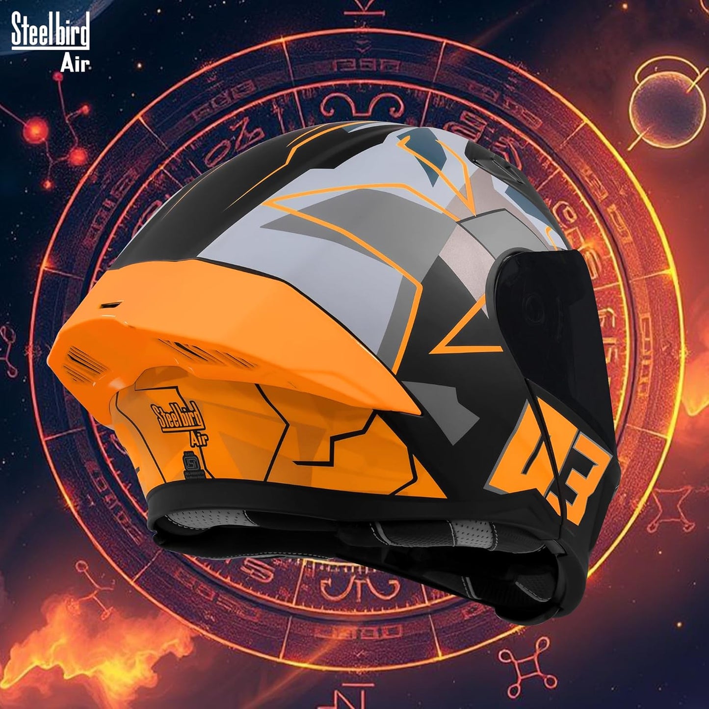 Steelbird SBA-20 03 ISI Certified Flip-Up Graphic Helmet for Men with Inner Chrome Sun Shield (Glossy Black Orange)
