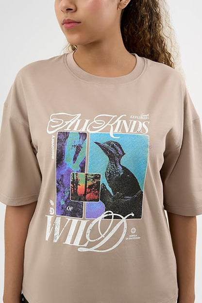 DCYPHR Discovery Women's All Kinds Wild Graphic Tee- Dune Earth