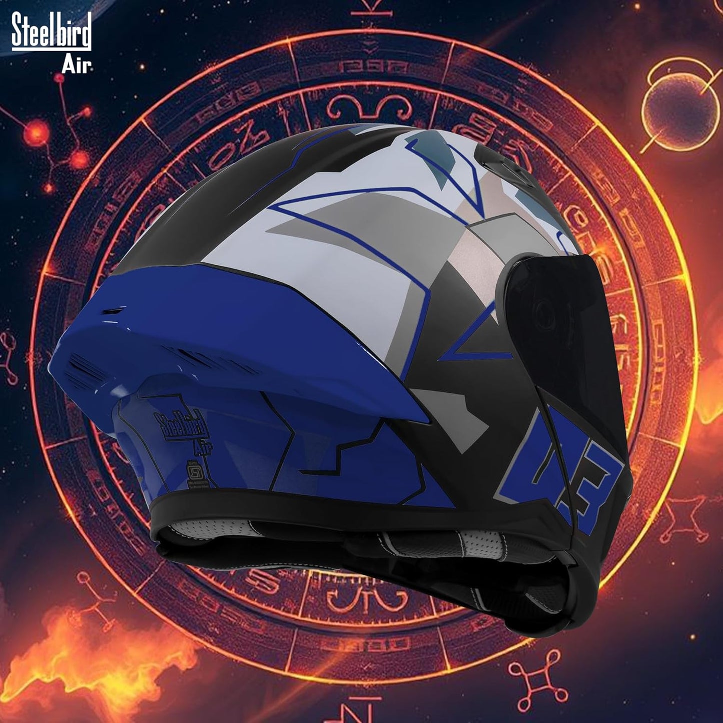 Steelbird SBA-20 03 ISI Certified Flip-Up Graphic Helmet for Men with Inner Chrome Sun Shield (Glossy Black Blue)