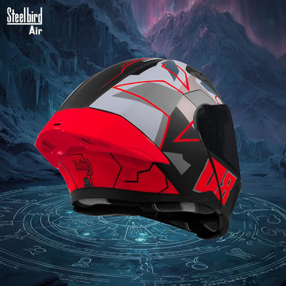Steelbird SBA-20 08 ISI Certified Flip-Up Graphic Helmet for Men with Inner Chrome Sun Shield (Glossy Black Red)