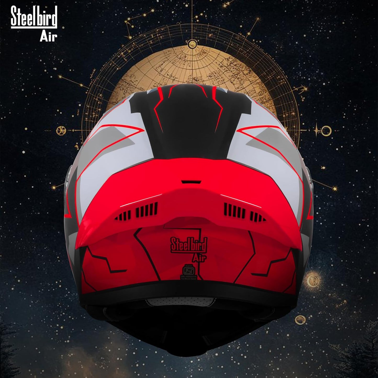 Steelbird SBA-20 07 ISI Certified Flip-Up Graphic Helmet for Men with Inner Chrome Sun Shield (Glossy Black Red)