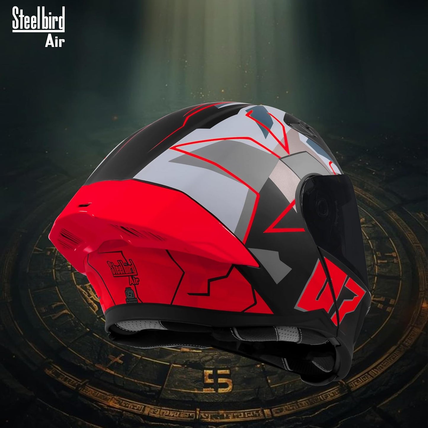Steelbird SBA-20 07 ISI Certified Flip-Up Graphic Helmet for Men with Inner Chrome Sun Shield (Glossy Black Red)