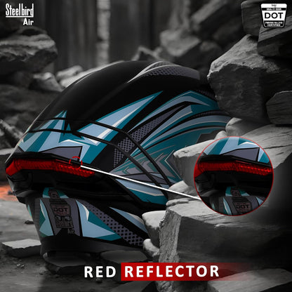 Steelbird SBA-11 Tornado Red Reflector ISI and DOT Certified Full Face Helmet for Men and Women with Inner Silver Sun Shield (Glossy Black Sea Green with Smoke Visor)