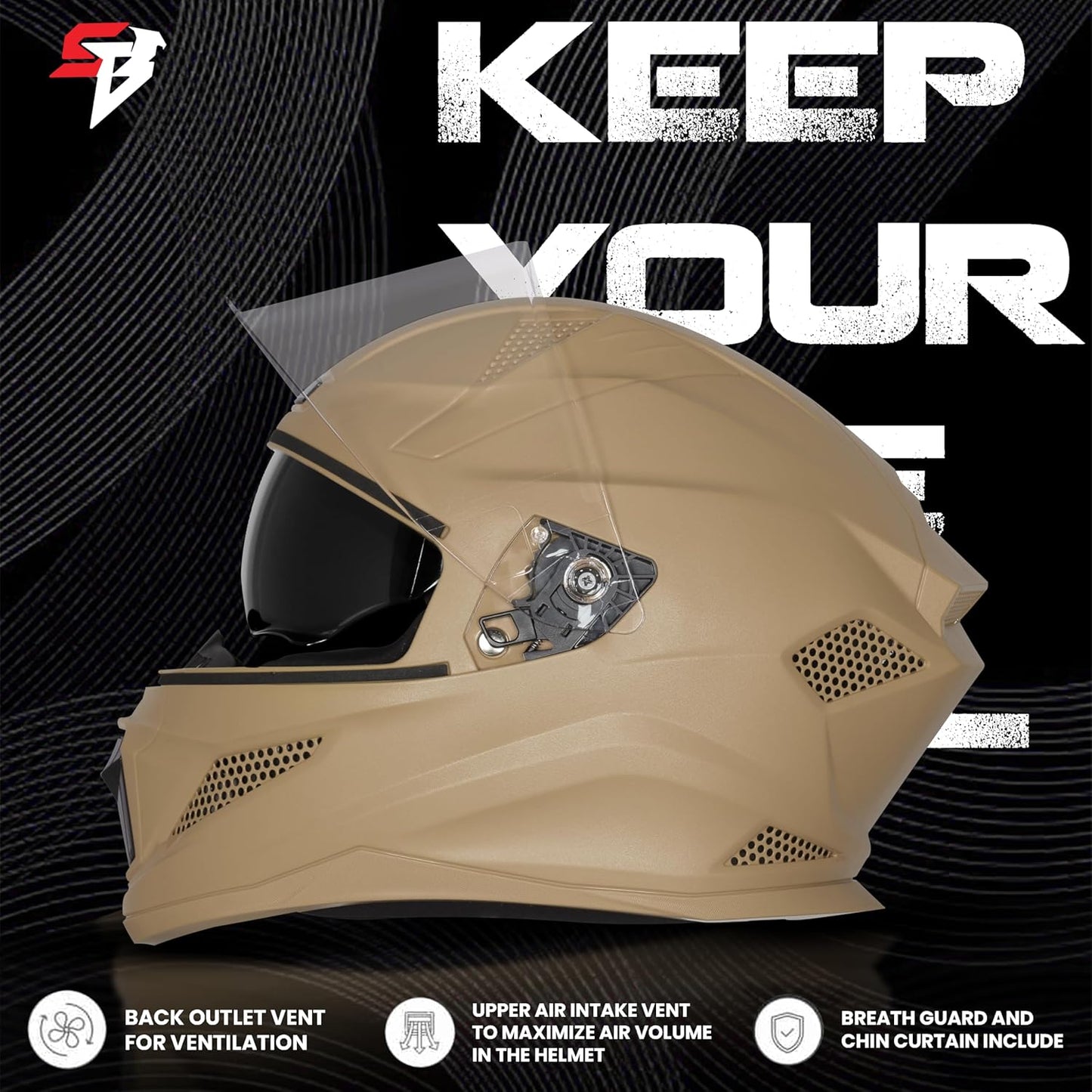 Steelbird SBH-25 Rudra ISI Certified Full Face Helmet for Men and Women with Inner Smoke Sun Shield (Dashing Desert Storm)
