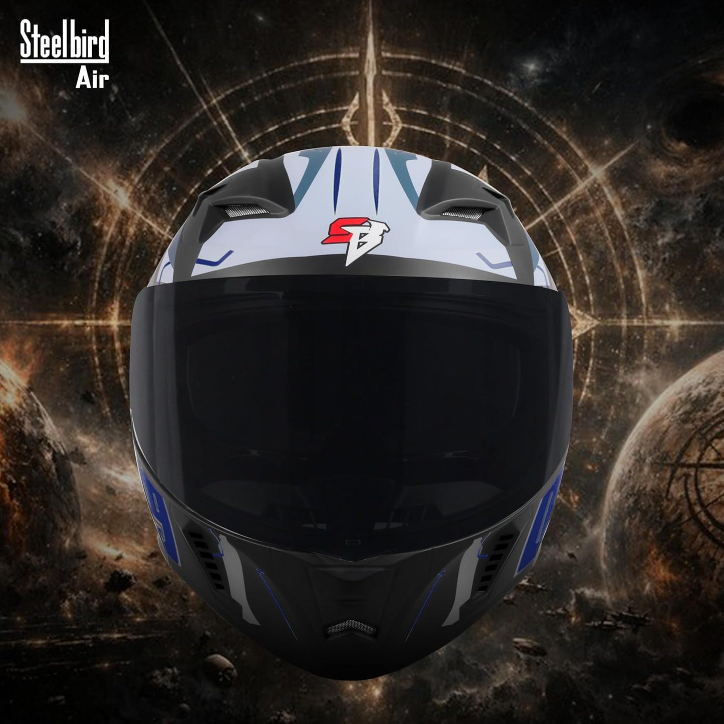 Steelbird SBA-20 06 ISI Certified Flip-Up Graphic Helmet for Men with Inner Chrome Sun Shield (Glossy Black Blue)