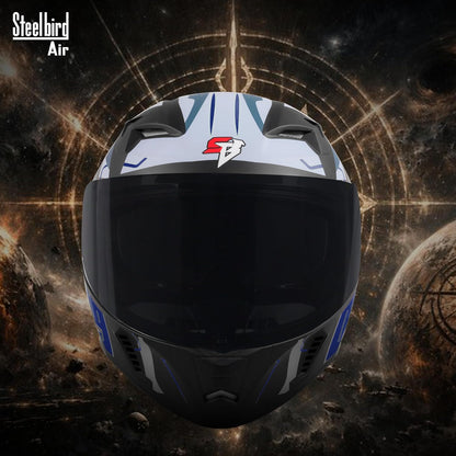 Steelbird SBA-20 06 ISI Certified Flip-Up Graphic Helmet for Men with Inner Chrome Sun Shield (Glossy Black Blue)