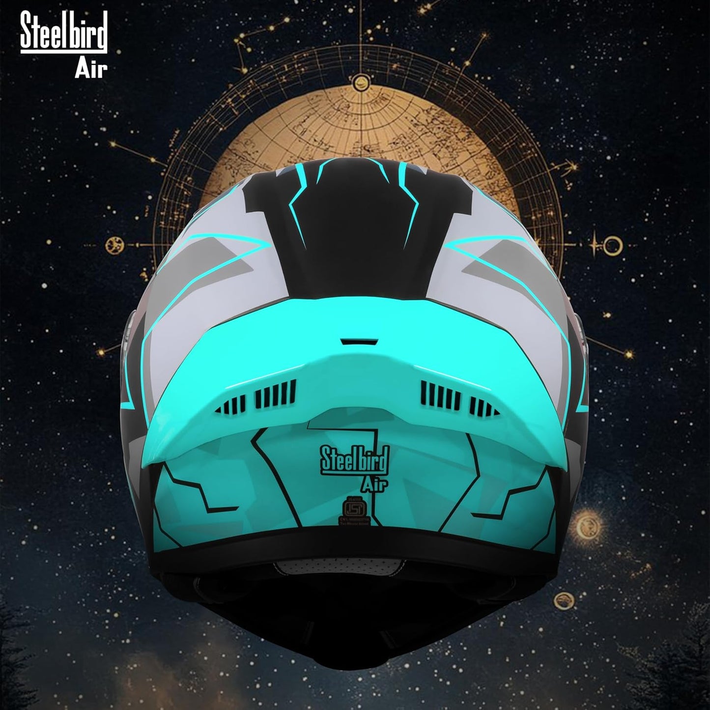 Steelbird SBA-20 07 ISI Certified Flip-Up Graphic Helmet for Men with Inner Chrome Sun Shield (Glossy Black Cyan Green)